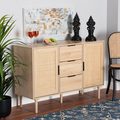 Baxton Studio Harrison MidCentury Modern Natural Brown Finished Wood and Natural Rattan 3Drawer Sideboard 223-12938-ZORO